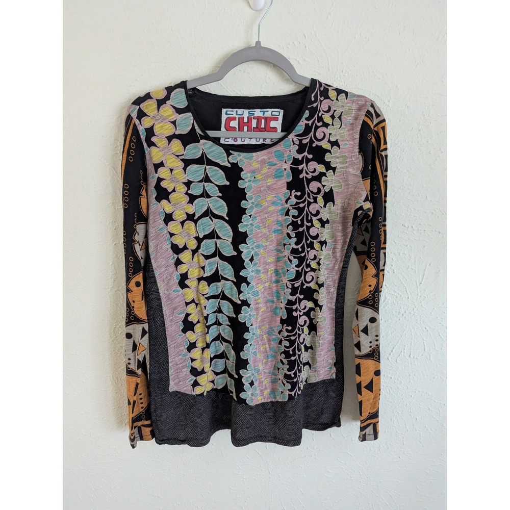 Custo Barcelona Custo Chic Couture Size 4 Y2K Patchwork Floral Long Sleeve Top